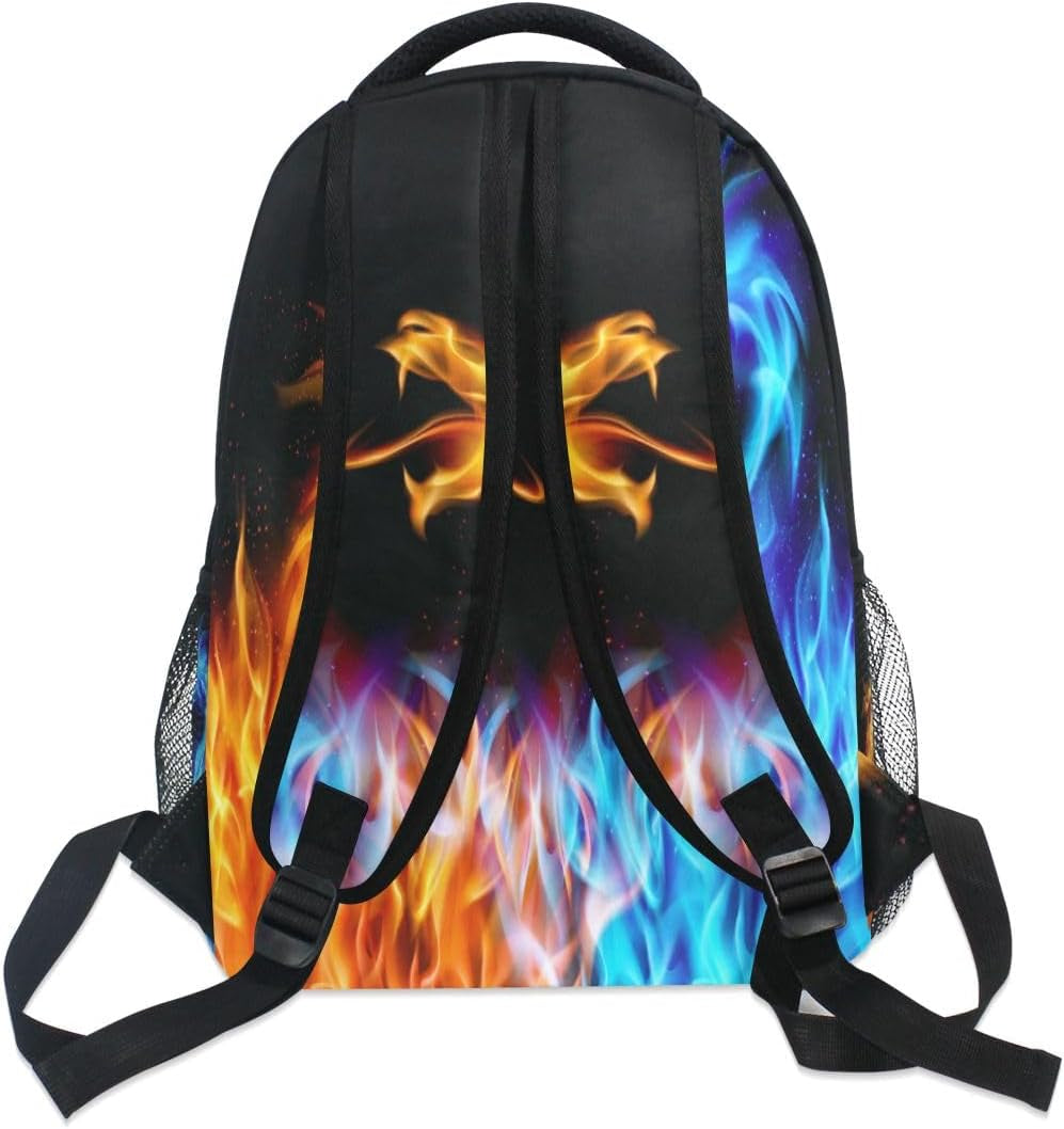 Red Blue Fire Dragon School Backpack Galaxy Teens Girls Boys Kids Bookbag, Monster Animal Water Resistant Elementary Travel Computer Daypack for Age 4-12 Years