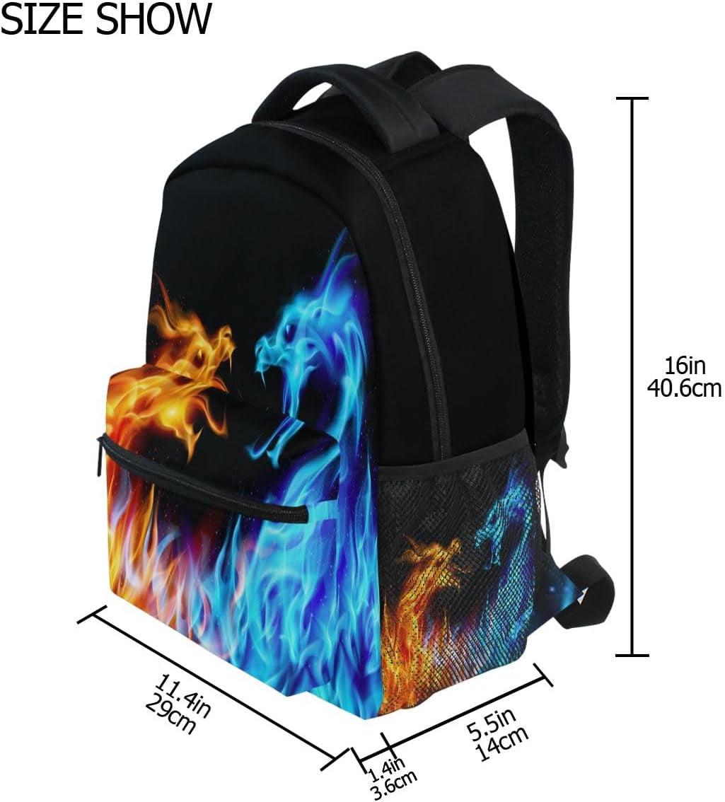 Red Blue Fire Dragon School Backpack Galaxy Teens Girls Boys Kids Bookbag, Monster Animal Water Resistant Elementary Travel Computer Daypack for Age 4-12 Years