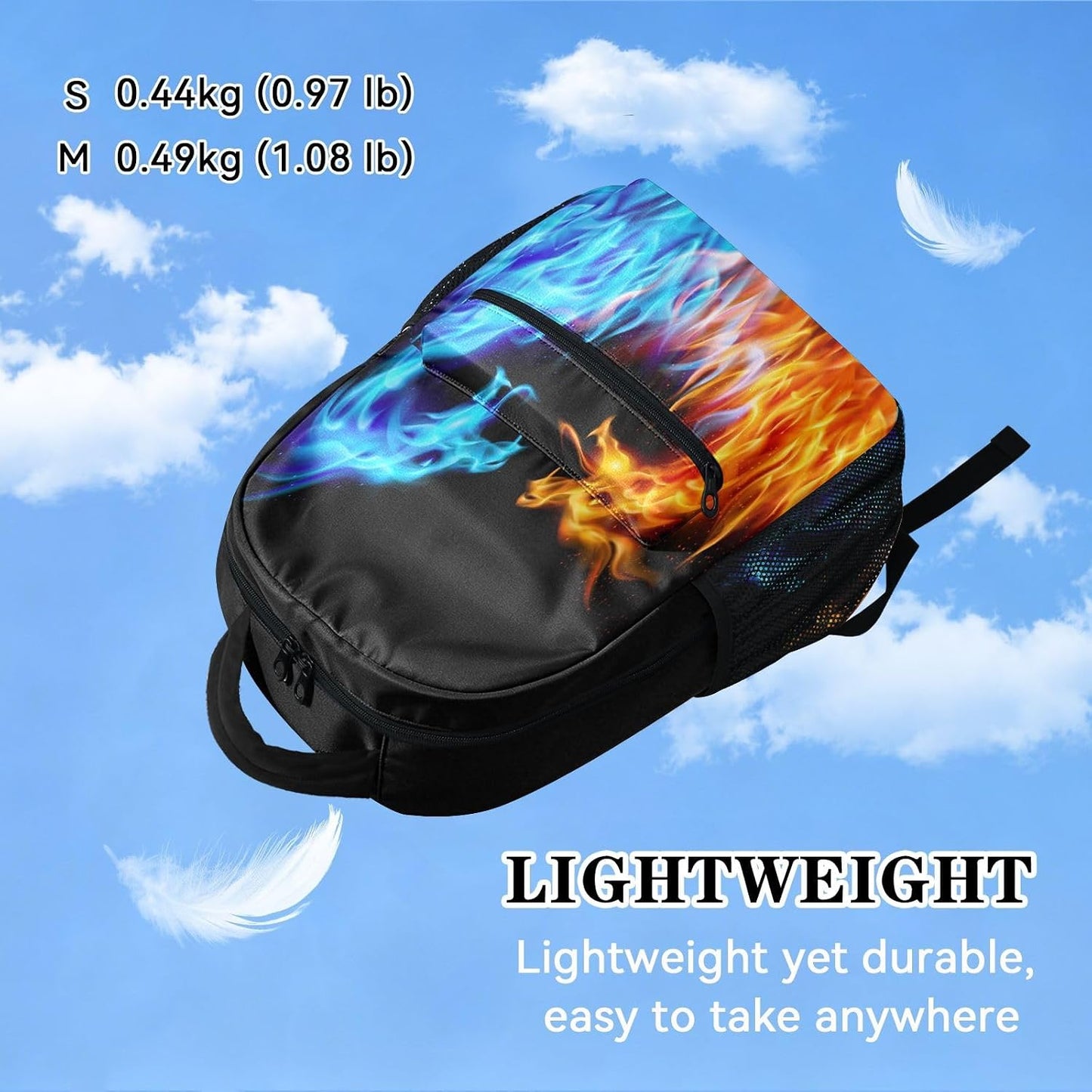 Red Blue Fire Dragon School Backpack Galaxy Teens Girls Boys Kids Bookbag, Monster Animal Water Resistant Elementary Travel Computer Daypack for Age 4-12 Years