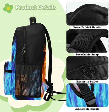 Red Blue Fire Dragon School Backpack Galaxy Teens Girls Boys Kids Bookbag, Monster Animal Water Resistant Elementary Travel Computer Daypack for Age 4-12 Years