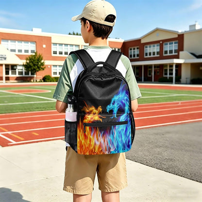 Red Blue Fire Dragon School Backpack Galaxy Teens Girls Boys Kids Bookbag, Monster Animal Water Resistant Elementary Travel Computer Daypack for Age 4-12 Years